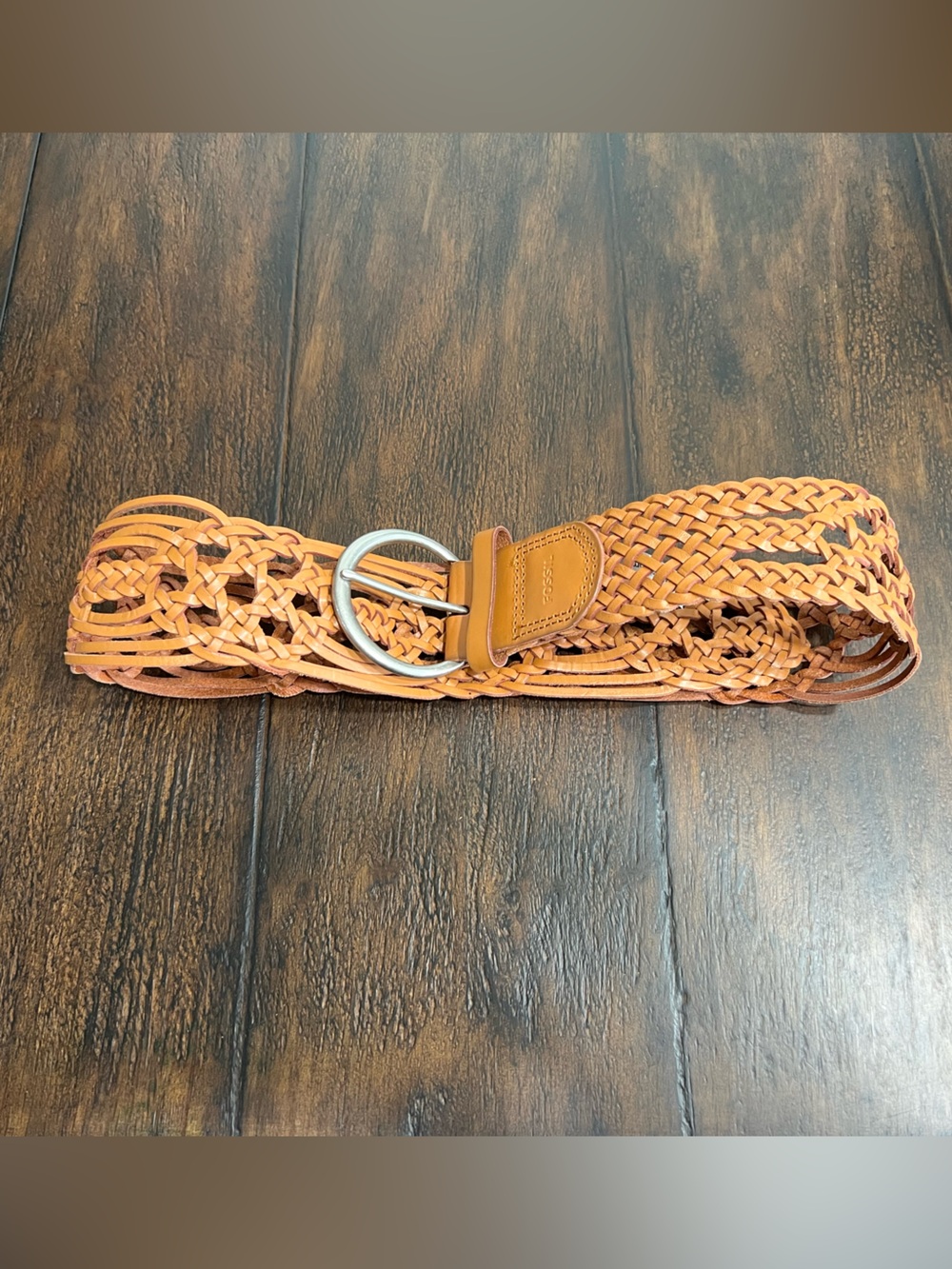 Fossil Braided Brown Leather Belt Silver Buckle Boho Chic Western Women’s Small